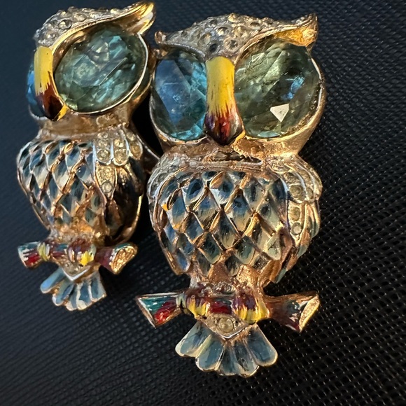 Coro brooch Duette Birds owl A Katz Des 1944s Sterling silver Enamel - Picture 2 of 13